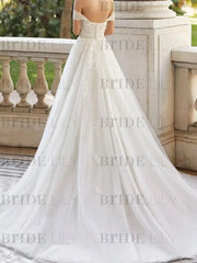 Wedding Dress With Train V Neck Sleeveless Off Shoulder Lace Tulle Bridal Dresses