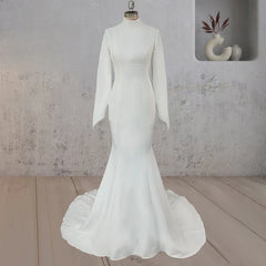 White Open Back High Neck Wedding Dress