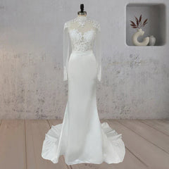 White Lace Covered Button Back Wedding Dress