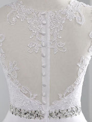 Wedding Dresses 2021 A Line Beaded Jewel Neck Sleeveless Floor Length Tulle Traditional Bridal Dress With Train