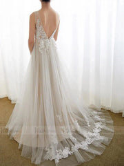 A-line V Neck Beach Wedding Dresses Backless Bridal Dress VW1301