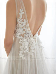 A-line V Neck Beach Wedding Dresses Backless Bridal Dress VW1301