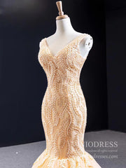 Champagne Embroidery Mermaid Wedding Dresses VW1510