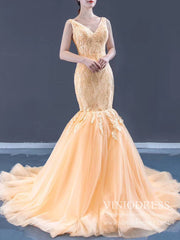 Champagne Embroidery Mermaid Wedding Dresses VW1510