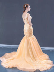 Champagne Embroidery Mermaid Wedding Dresses VW1510