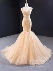 Champagne Embroidery Mermaid Wedding Dresses VW1510