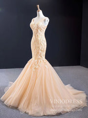 Champagne Embroidery Mermaid Wedding Dresses VW1510