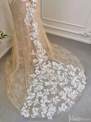 Champagne Lace Mermaid Wedding Dresses Corset Back Bridal Dress VW1534