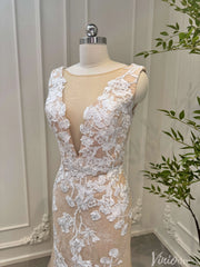 Champagne Lace Mermaid Wedding Dresses Corset Back Bridal Dress VW1534