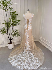 Champagne Lace Mermaid Wedding Dresses Corset Back Bridal Dress VW1534