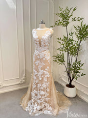 Champagne Lace Mermaid Wedding Dresses Corset Back Bridal Dress VW1534
