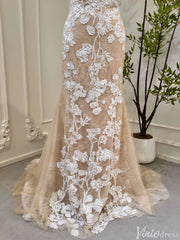 Champagne Lace Mermaid Wedding Dresses Corset Back Bridal Dress VW1534