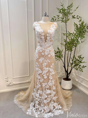 Champagne Lace Mermaid Wedding Dresses Corset Back Bridal Dress VW1534