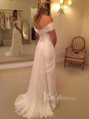 Chiffon Beach Wedding Dresses with Slit Off the Shoulder VW1202