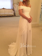 Chiffon Beach Wedding Dresses with Slit Off the Shoulder VW1202