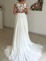 Classic Illusion Chiffon Beach Wedding Dresses with Side Slit VW1242