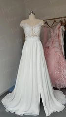 Classic Illusion Chiffon Beach Wedding Dresses with Side Slit VW1242