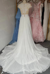 Classic Illusion Chiffon Beach Wedding Dresses with Side Slit VW1242