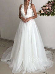 Deep V Neck Beaded Beach Wedding Dresses Open Back VW1239