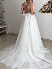 Deep V Neck Beaded Beach Wedding Dresses Open Back VW1239
