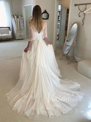 Elegant Chiffon Beach Wedding Dresses with Sleeves VW1261
