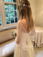 Elegant Chiffon Beach Wedding Dresses with Sleeves VW1261