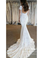 Elegant Fit and Flare Lace Wedding Dresses Cap Sleeve Mermaid Dress VW1430