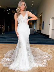 Elegant Lace Modern Mermaid Wedding Dresses Open Back VW2133