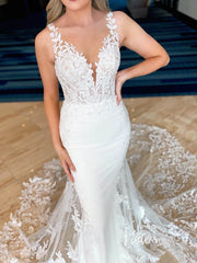 Elegant Lace Modern Mermaid Wedding Dresses Open Back VW2133