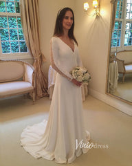 Elegant Long Sleeve Chiffon Wedding Dresses V-neck VW2057