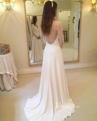 Elegant Long Sleeve Chiffon Wedding Dresses V-neck VW2057