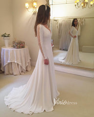 Elegant Long Sleeve Chiffon Wedding Dresses V-neck VW2057