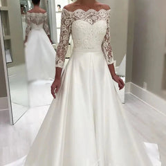 Elegant Long Sleeve Wedding Dresses Simple Satin Bridal Dress VW1279