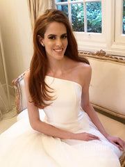Elegant Simple Strapless Tulle Wedding Dresses Chapel Train VW1839