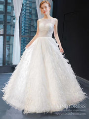 Feather Style A-line Wedding Dresses Beaded Bodice Bridal Gown VW1753