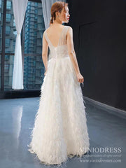 Feather Style A-line Wedding Dresses Beaded Bodice Bridal Gown VW1753