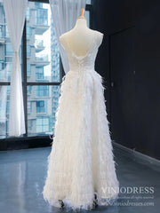 Feather Style A-line Wedding Dresses Beaded Bodice Bridal Gown VW1753