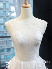 Feather Style A-line Wedding Dresses Beaded Bodice Bridal Gown VW1753