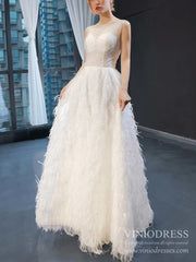 Feather Style A-line Wedding Dresses Beaded Bodice Bridal Gown VW1753