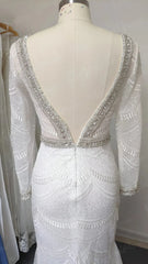 Fully Beaded Long Sleeve Mermaid Wedding Dresses Backless VW1429