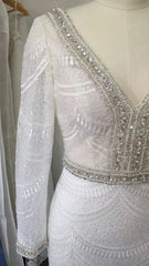 Fully Beaded Long Sleeve Mermaid Wedding Dresses Backless VW1429