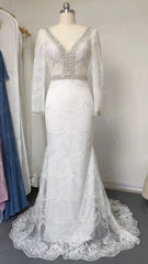 Fully Beaded Long Sleeve Mermaid Wedding Dresses Backless VW1429