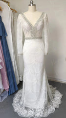 Fully Beaded Long Sleeve Mermaid Wedding Dresses Backless VW1429