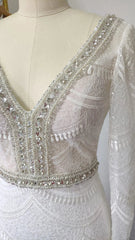 Fully Beaded Long Sleeve Mermaid Wedding Dresses Backless VW1429