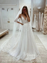 Glittery A-line V-neck Wedding Dresses Beaded Bodice VW2064