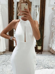 Halter Neck Satin Wedding Dresses Open Back Minimalist Modern Bridal Dress VW2138