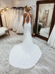 Halter Neck Satin Wedding Dresses Open Back Minimalist Modern Bridal Dress VW2138