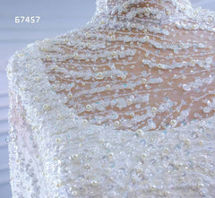 High Neck Pearl Satin Wedding Dresses Long Sleeve 67457
