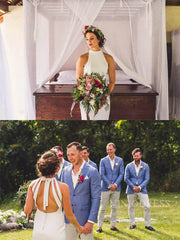 High Neck Sheath Minimalist Wedding Dresses Open Back Bridal Gown VW1389
