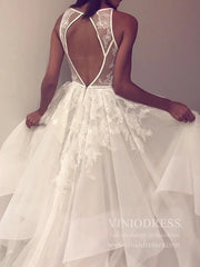 Ivory Organza Wedding Dresses Open Back Lace Bodice Wedding Gown VW1451